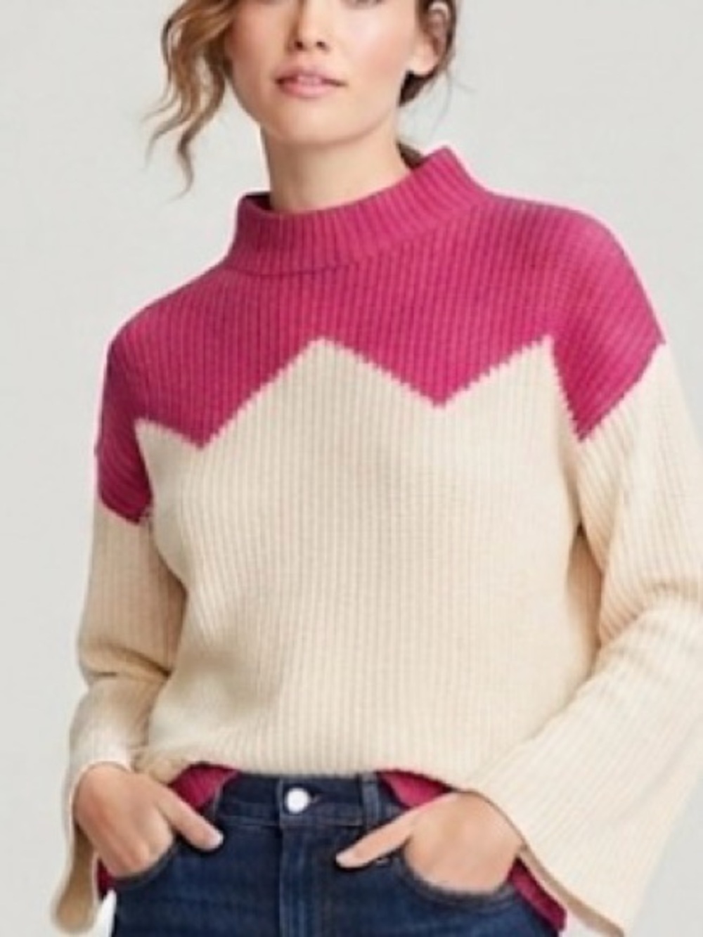 The Reeds x J.Crew Women's Colorblock Mock Neck Sweater Pink & Cream Size S